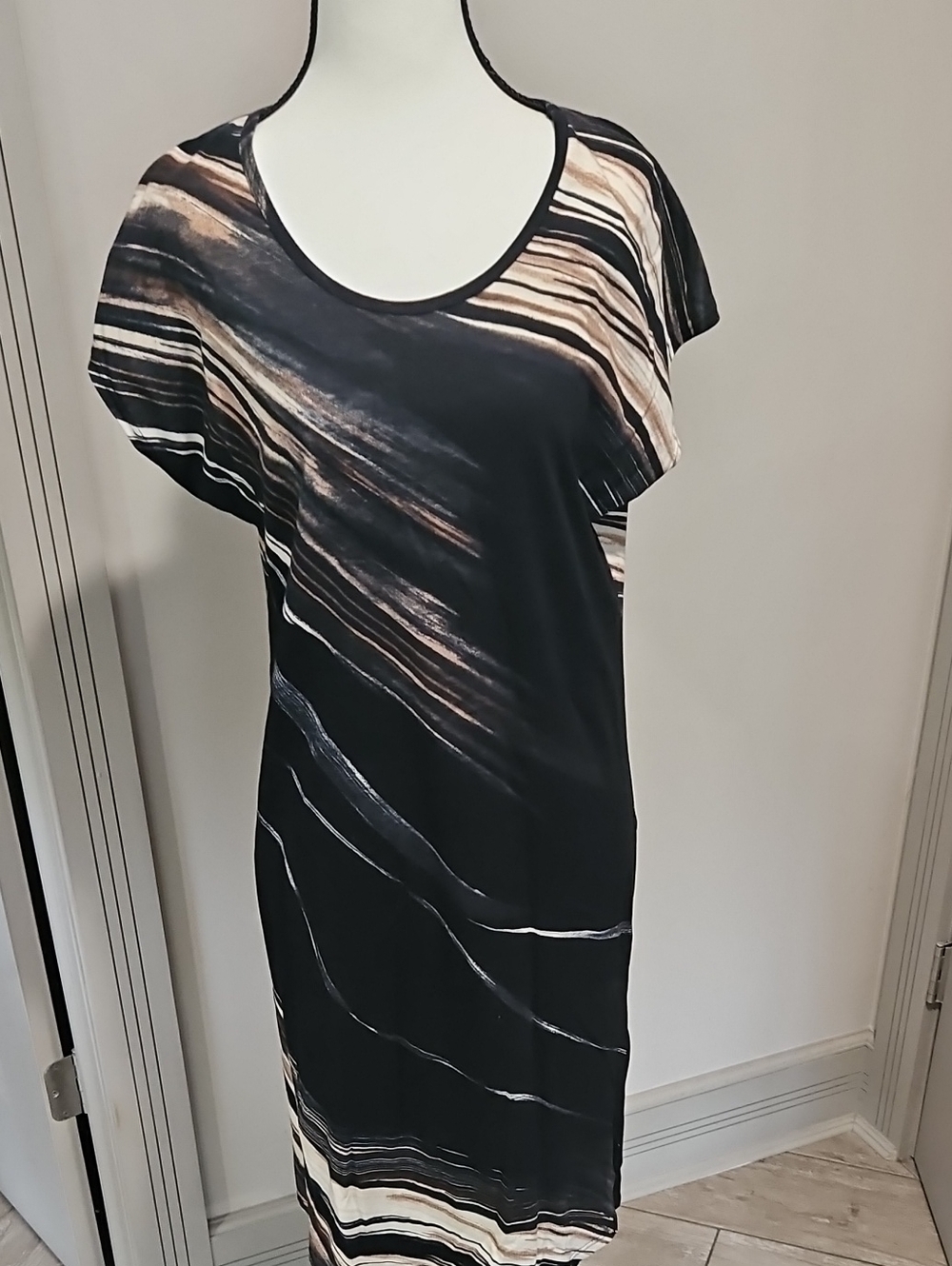 Arabella Black and Cream Striped Swim Coverup